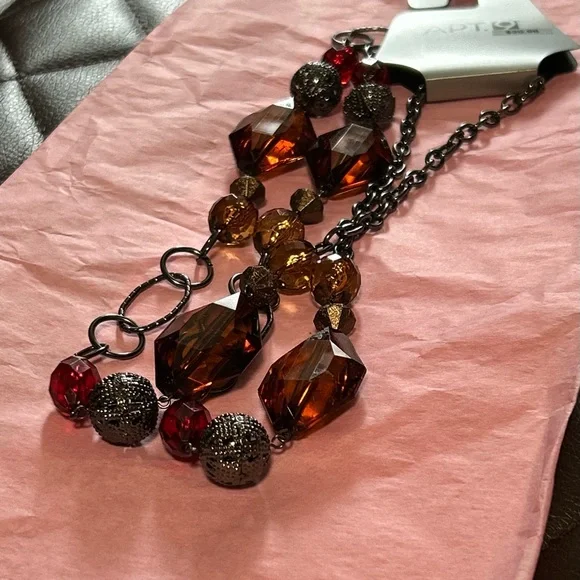 NWT Apt. 9 Amber and Ruby Beaded Necklace - Picture 2 of 6